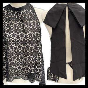 Ponje Black Lace Overlay Halter A-Line Open Back Asymmetric Top (US 10)